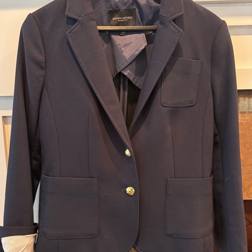 Banana Republic Women's Dark Navy Tailored Blazer with Gold Buttons